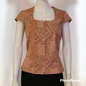 Vtg BENTLEY ARBUCKLE Orange Paisley Patchwork Square Neck Zipper Blouse
